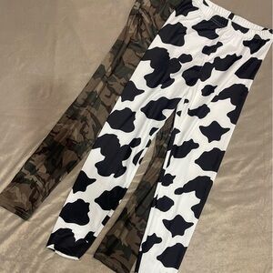 SHEIN Kids Black and Brown Camouflage Cow Print Leggings